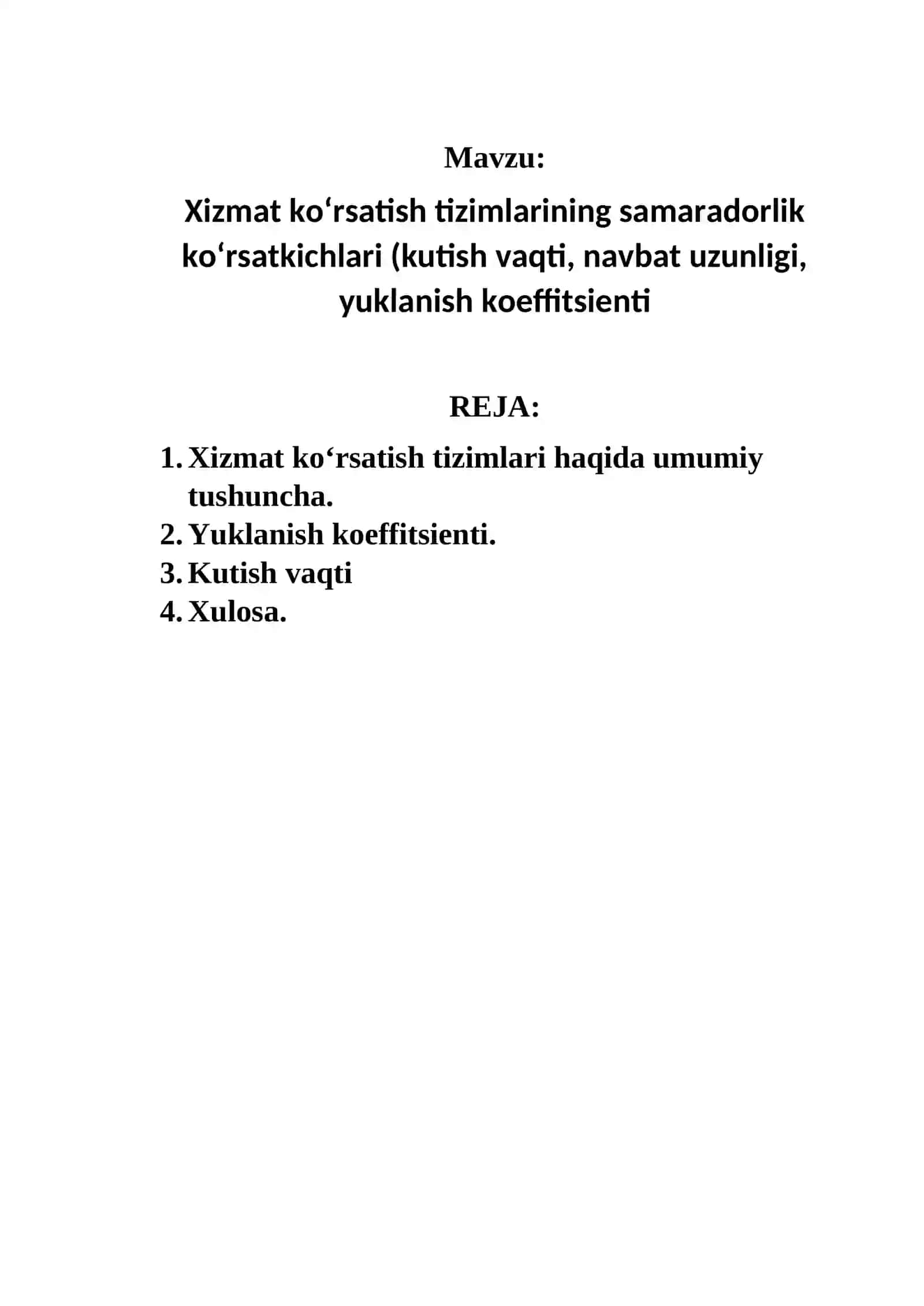 Xizmat ko‘rsatish tizimlarining samaradorlik ko‘rsatkichlari 2