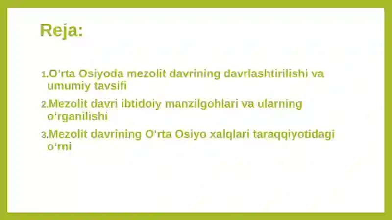 O‘rta Osiyodagi mezolit davri ibtidoiy manzilgohlari 2