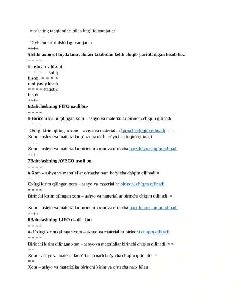 Moliyaviy hisobot fanidan test 2