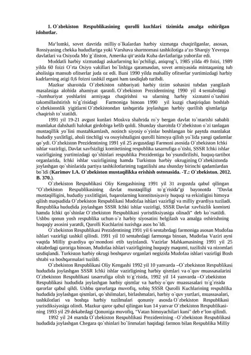 2017-2021 YILLARDA QUROLLI KUCHLAR, ICHKI ISHLAR VA DAVLAT XAVFSIZLIK, FAVQULOTDA VAZIYATLAR XIZMATLARI TIZIMIDAGI ISLOHOTLAR 2