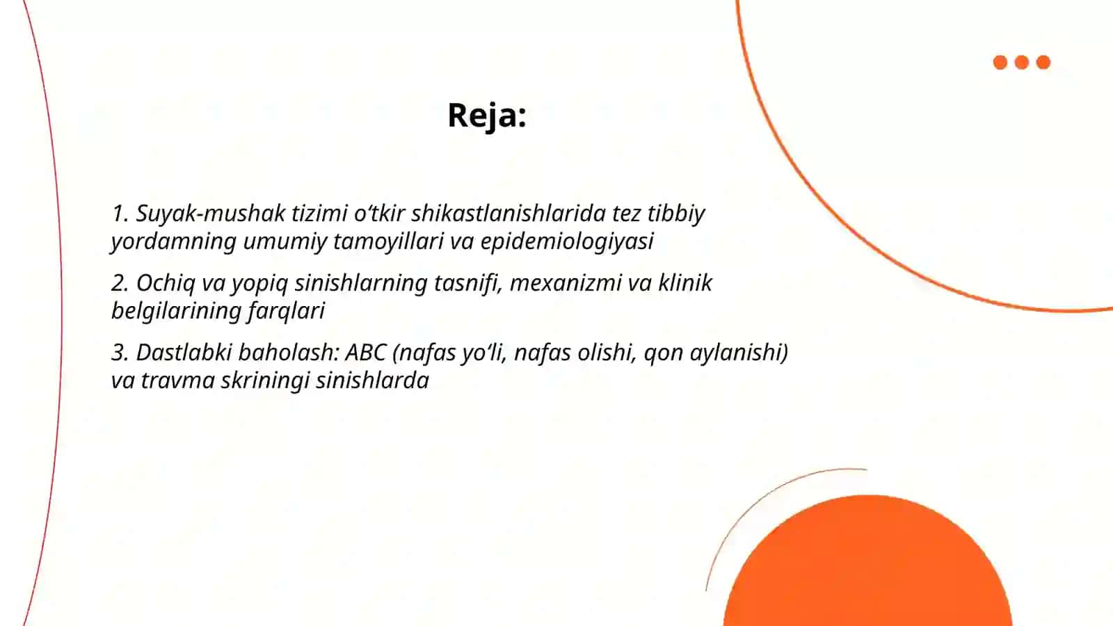 Suyak-mushak tizimi o‘tkir shikastlanishlarida tez tibbiy yordamning umumiy tamoyillari va epidemiologiyasi 2