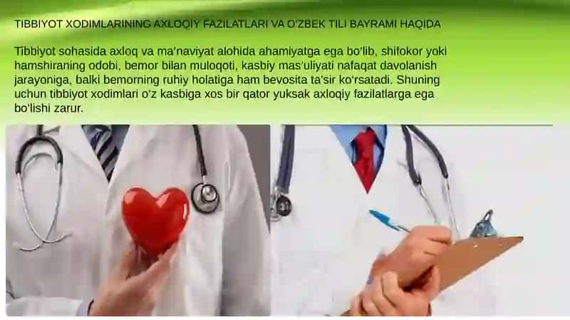 TIBBIYOT XODIMLARINING AXLOQIY FAZILATLARI VA O‘ZBEK TILI BAYRAMI HAQIDA 2