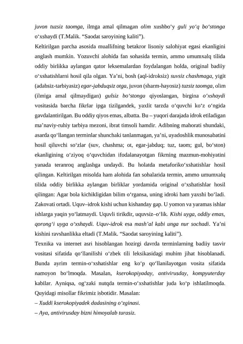 Terminlarning badiiy o‘xshatishlarni hosil qilishdagi o‘rni 2