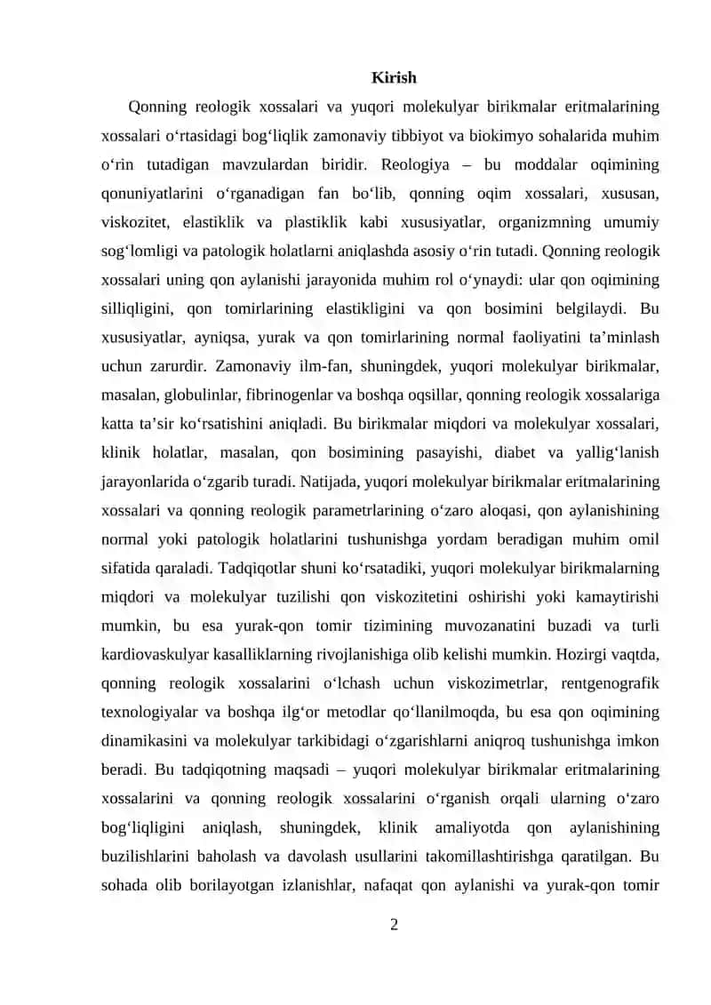 Reologiya va qonning xossalarining o‘lchash va tahlil qilish usullari 2