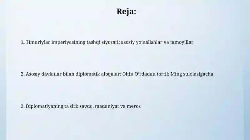 Temuriylar saltanatining jahon davlatlari bilan diplomatik aloqalari 2