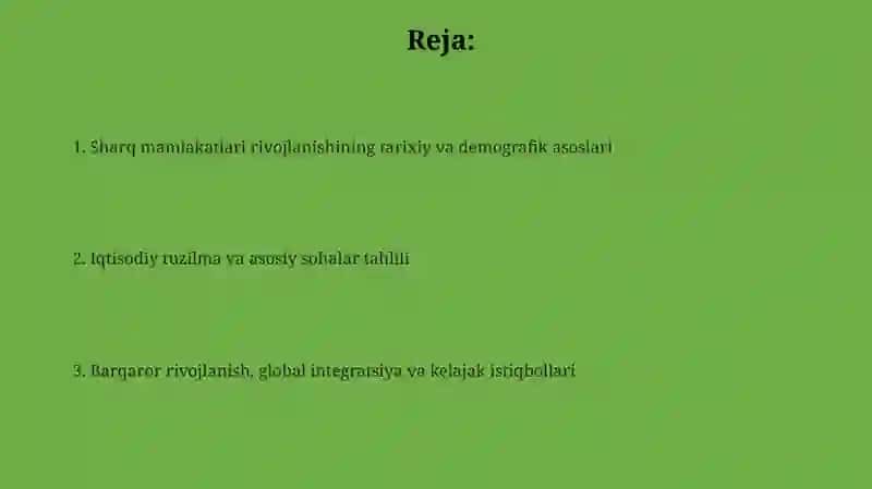 Sharq mamlakatlari rivojining ijtimoiy-iqtisodiy xususiyatlari 2