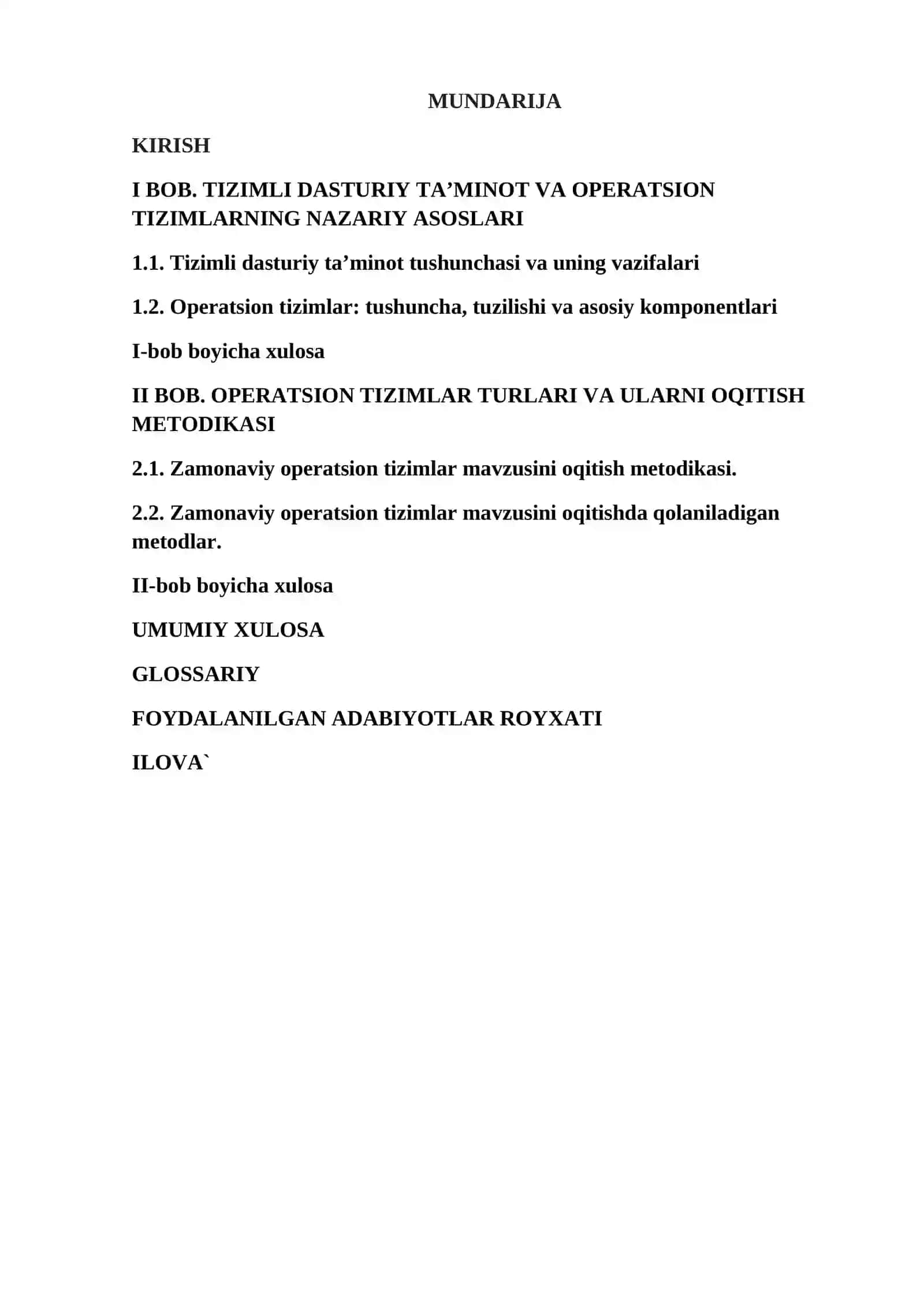 Tizmli dasturiy ta’minot va operatsion tizimlarning nazariy asoslari 2