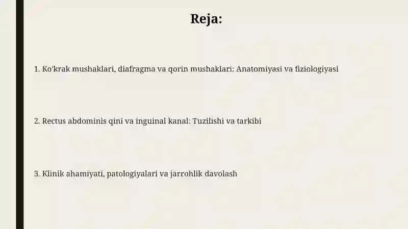 Ko‘krakmushaklari.Diafragma.Qorinmushaklari.Qorinto‘g‘rimushagiqini.Chovkanali 2