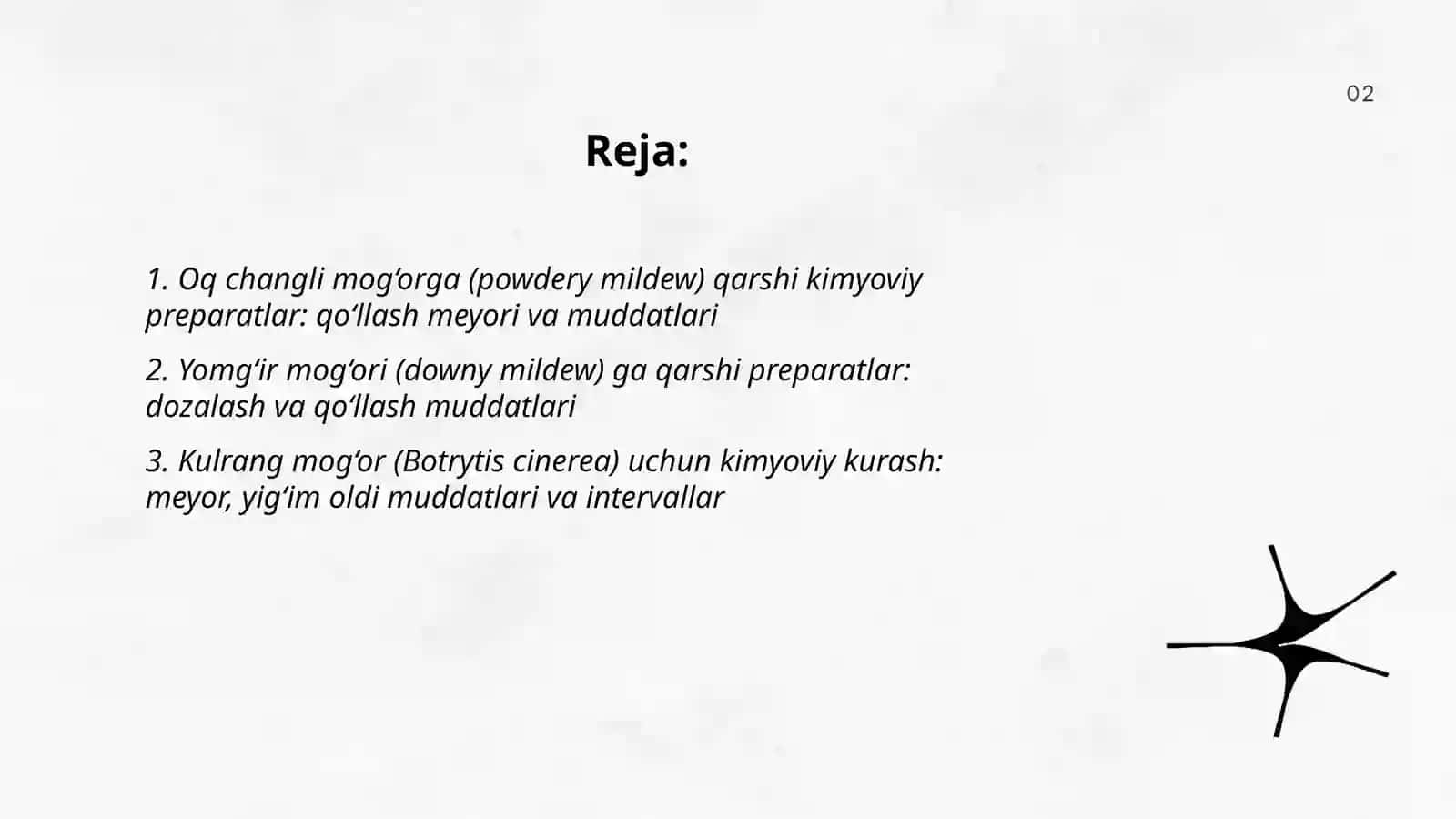 Oq changli mog‘orga (powdery mildew) qarshi kimyoviy preparatlar: qo‘llash meyori va muddatlari 2