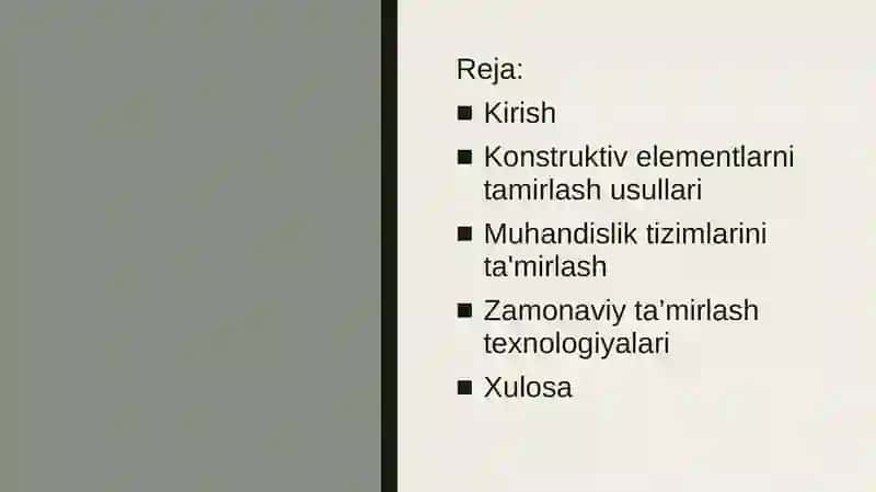 Turar joy binolarining konstruktiv elementlari va muhandislik jihozlarini tamirlash 2