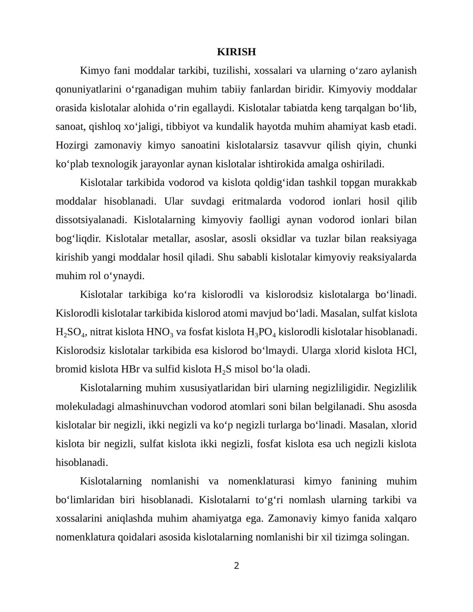 KISLOTALAR. KISLORODLI VA KISLORODSZ KISLOTALAR.KISLOTALARNING NEGIZLILIGI. KISLOTALARNING NOMLANISHI, OLINISHI 2