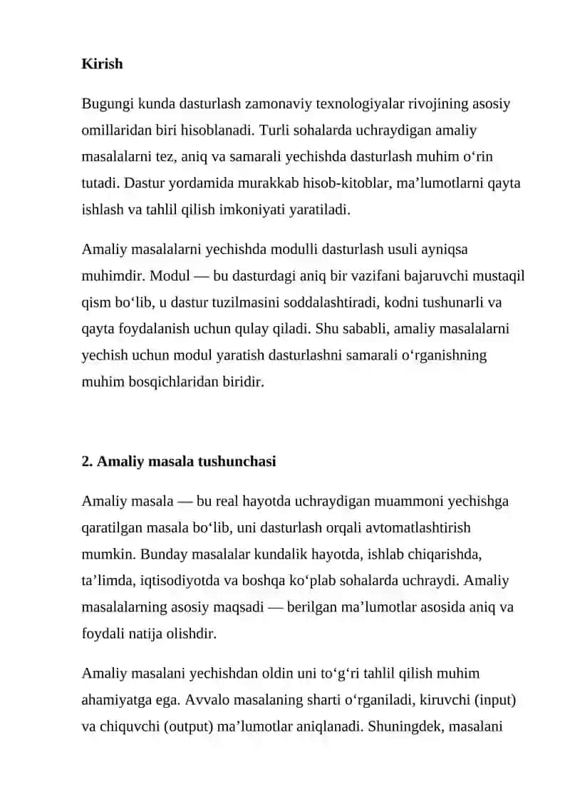 Dasturlash. Amaliy masalalarni yechish modulini yaratish 2