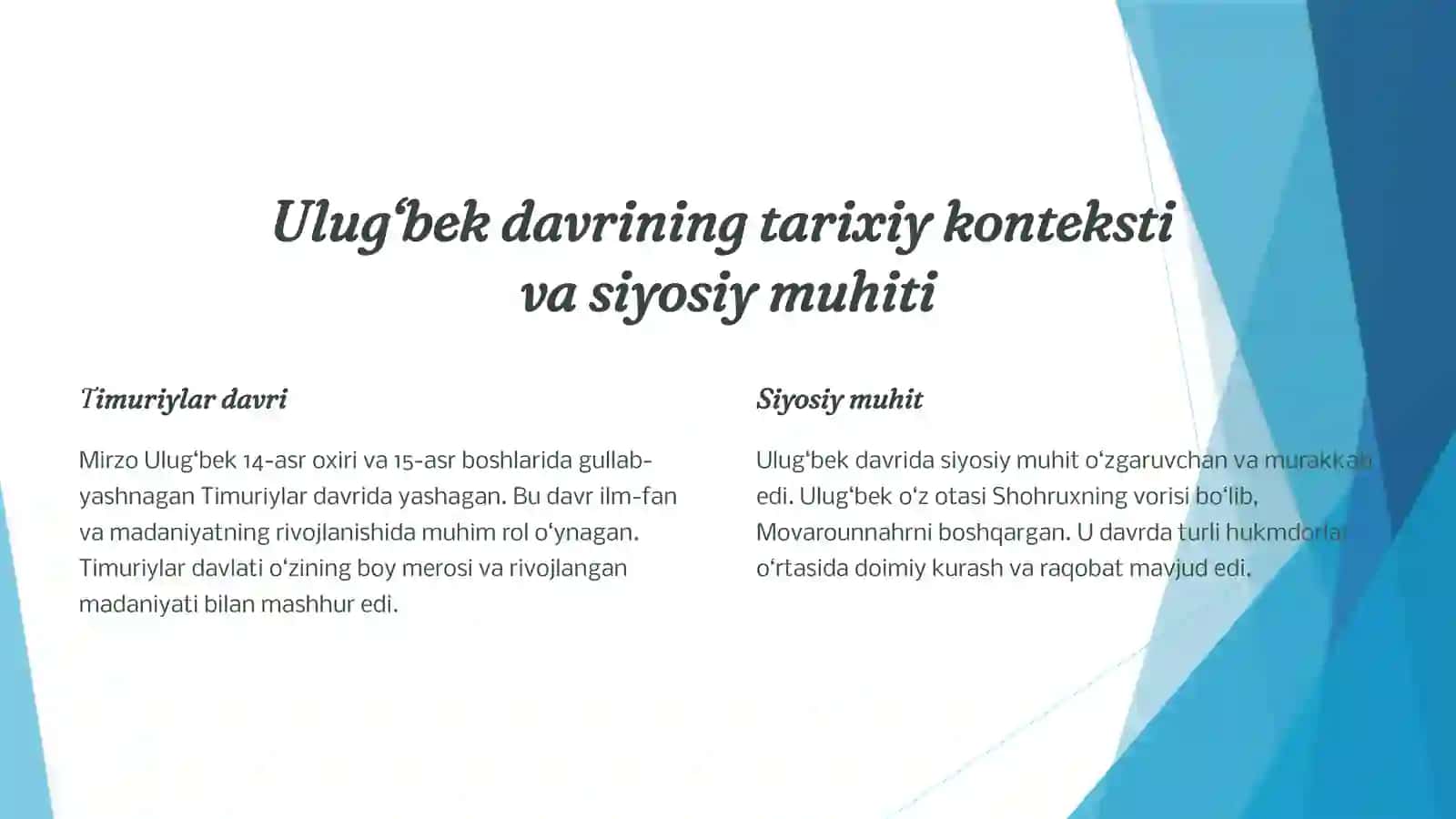 Mirzo Ulug‘bek - Davlat arbobi va buyuk olim 2
