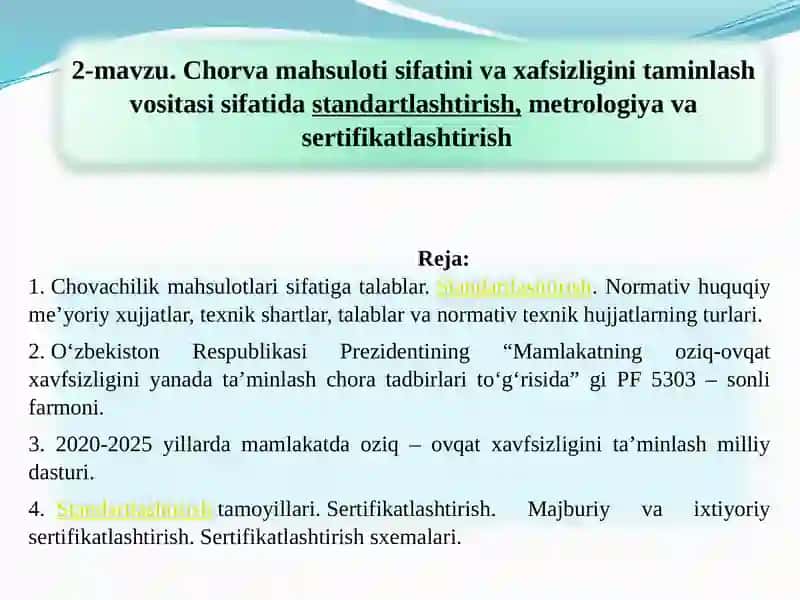 Chorvachilik Mahsulotlari Sifatini Taminlash 2