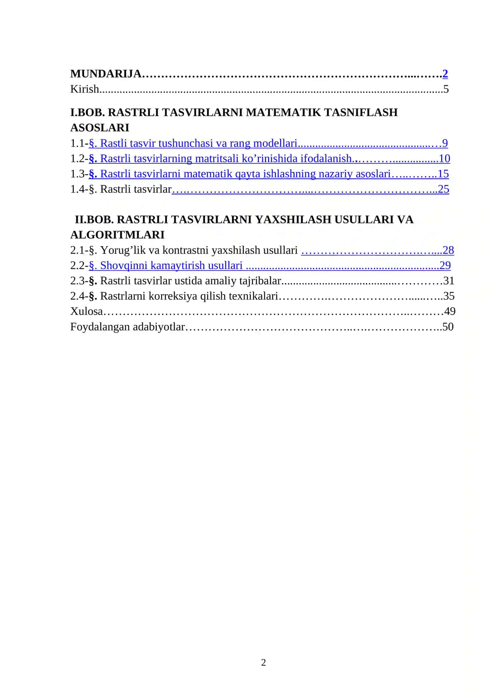 Rastrli tasvirlarni matematik tasvirlash va tasvirlarni yaxshilash usullari 2