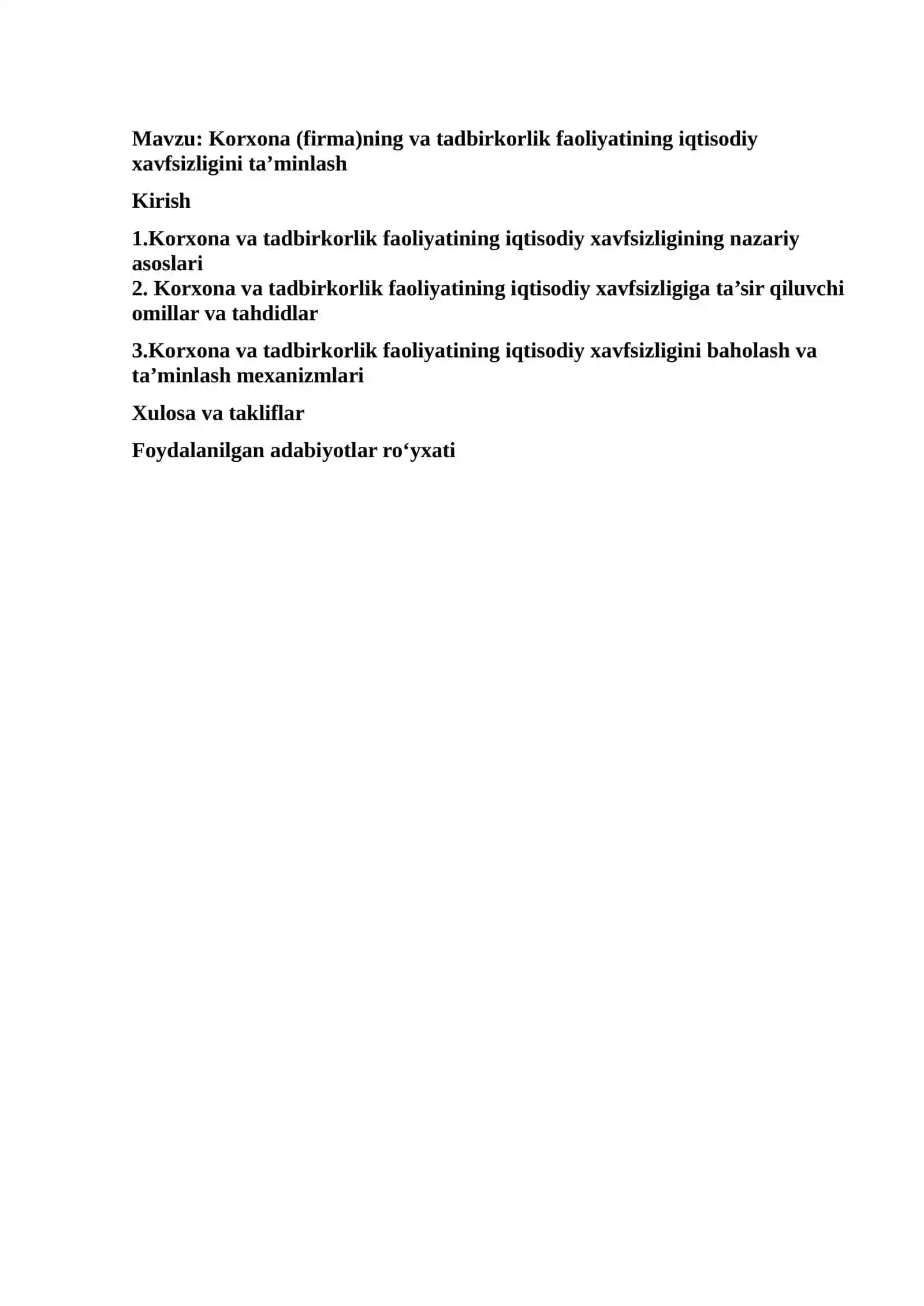 Korxona (firma)ning va tadbirkorlik faoliyatining iqtisodiy xavfsizligini ta’minlash 2