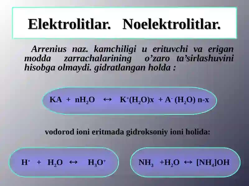 Elektrolitik dissotsilanish nazariyasi 2