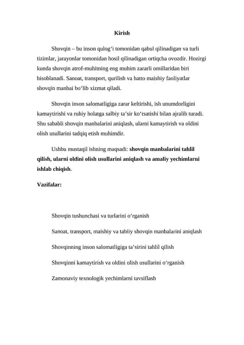 Shovqin manbalari va ularni oldini olish usullari hamda yechimlari 2