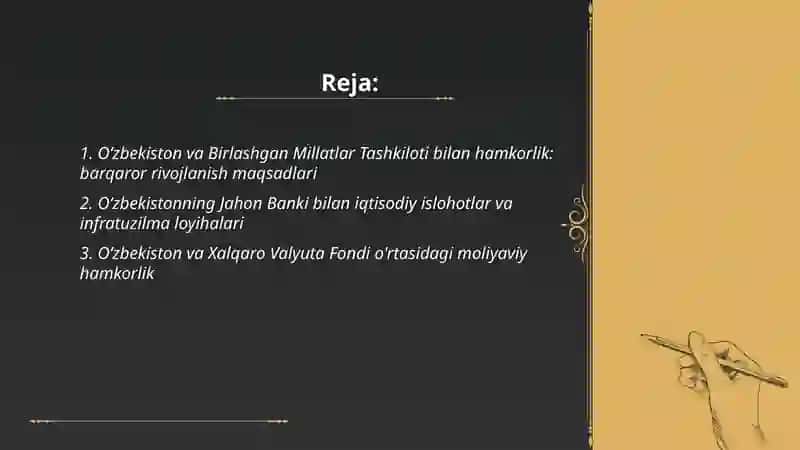 Oʻzbekistonning xalqaro tashkilotlar bilan hamkorlik aloqalari 2