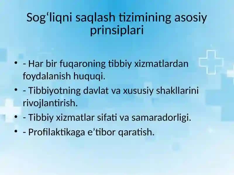 O‘zbekiston Respublikasi sog‘liqni saqlash asoslari 2