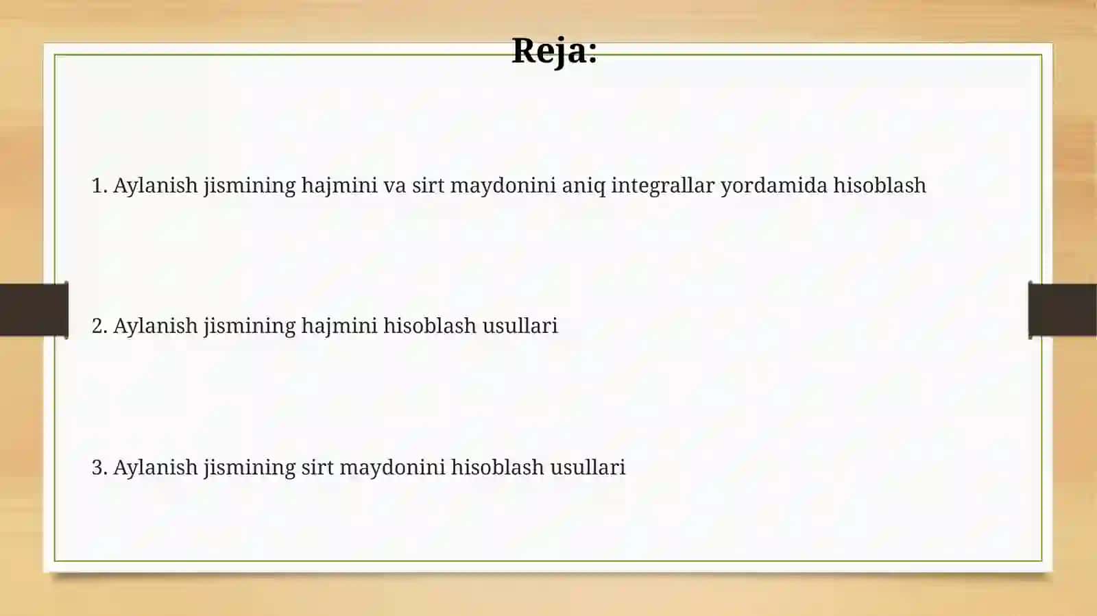 Aylanish jismining hajmi va sirt maydonini hisoblash 2
