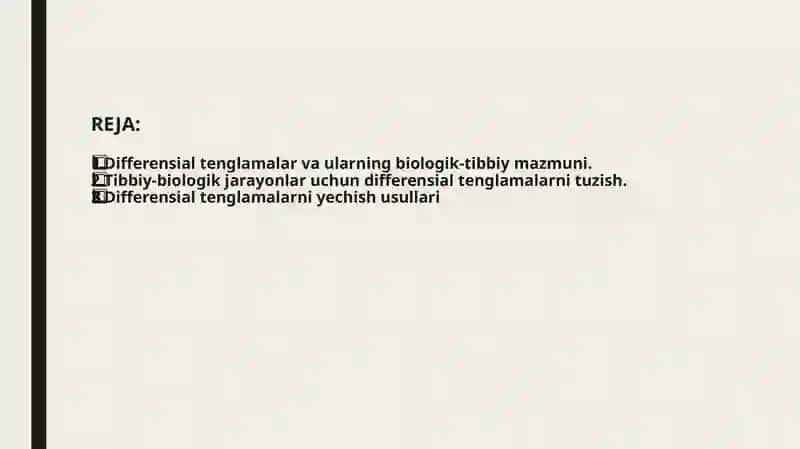 Tibbiy-biologik mazmundagi differensial tenglamalarni tuzish va yechish. 2