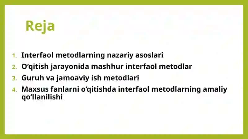 Ta’lim jarayonida interfaol metodlardan foydalanish 2