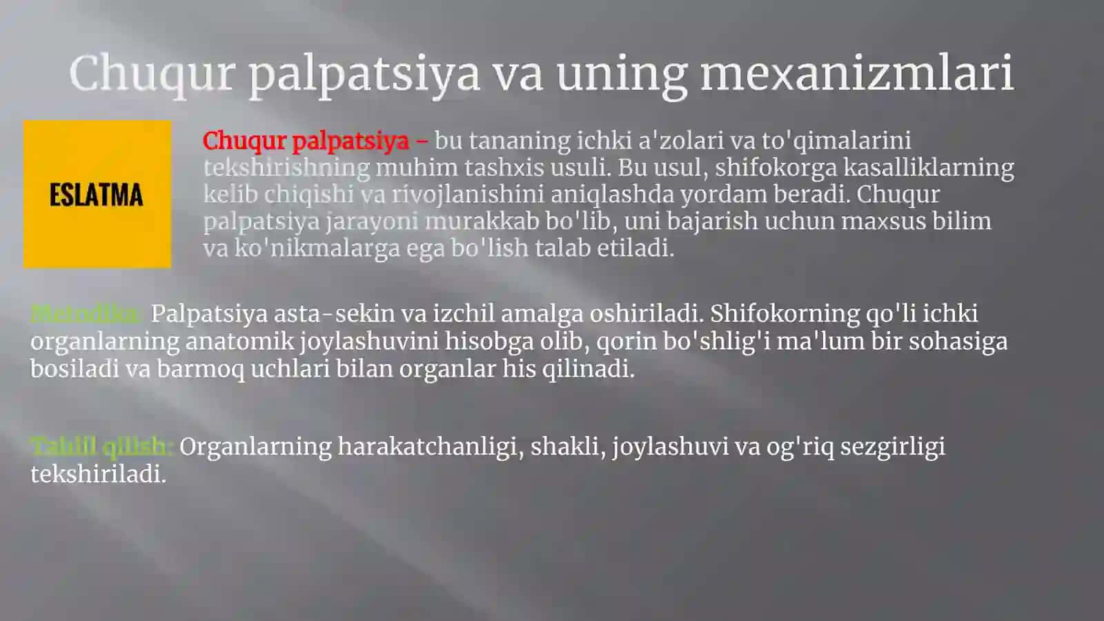 Chuqur palpatsiya va uning mexanizmlari 2