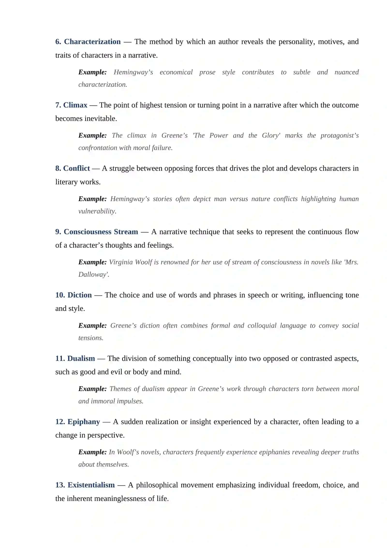 Glossary of Literary Terms Related to Virginia Woolf, Graham Greene, and Ernest Hemingway 2