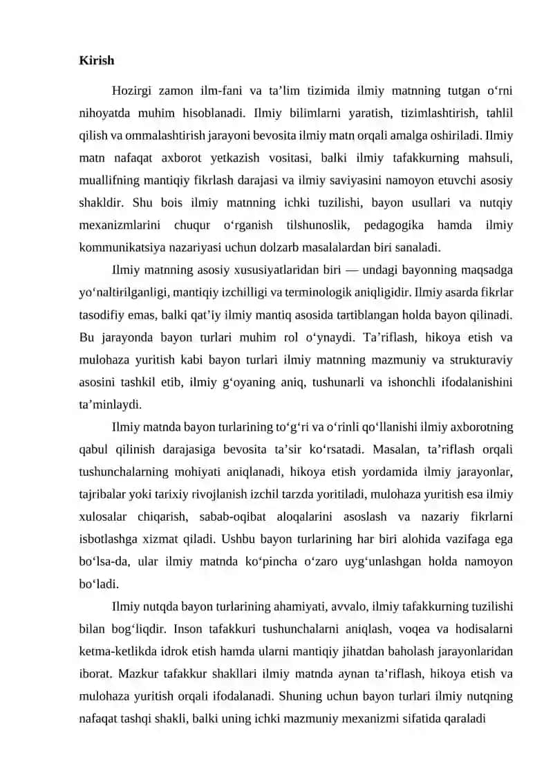 ILMIY MATNDA BAYON TURLARI (TA’RIFLASH, HIKOYA ETISH, MULOHAZA YURITISH) 2