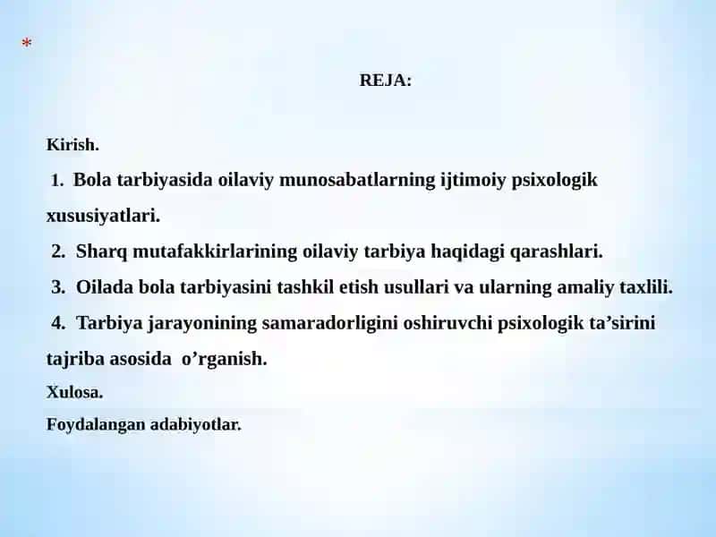 MAHALLA, OILALARIDA OTA ONALAR VA BOLALAR MA’NAVIY TARBIYAVIY MUNOSABATLARINI TAHLIL ETISH USULLARI 2