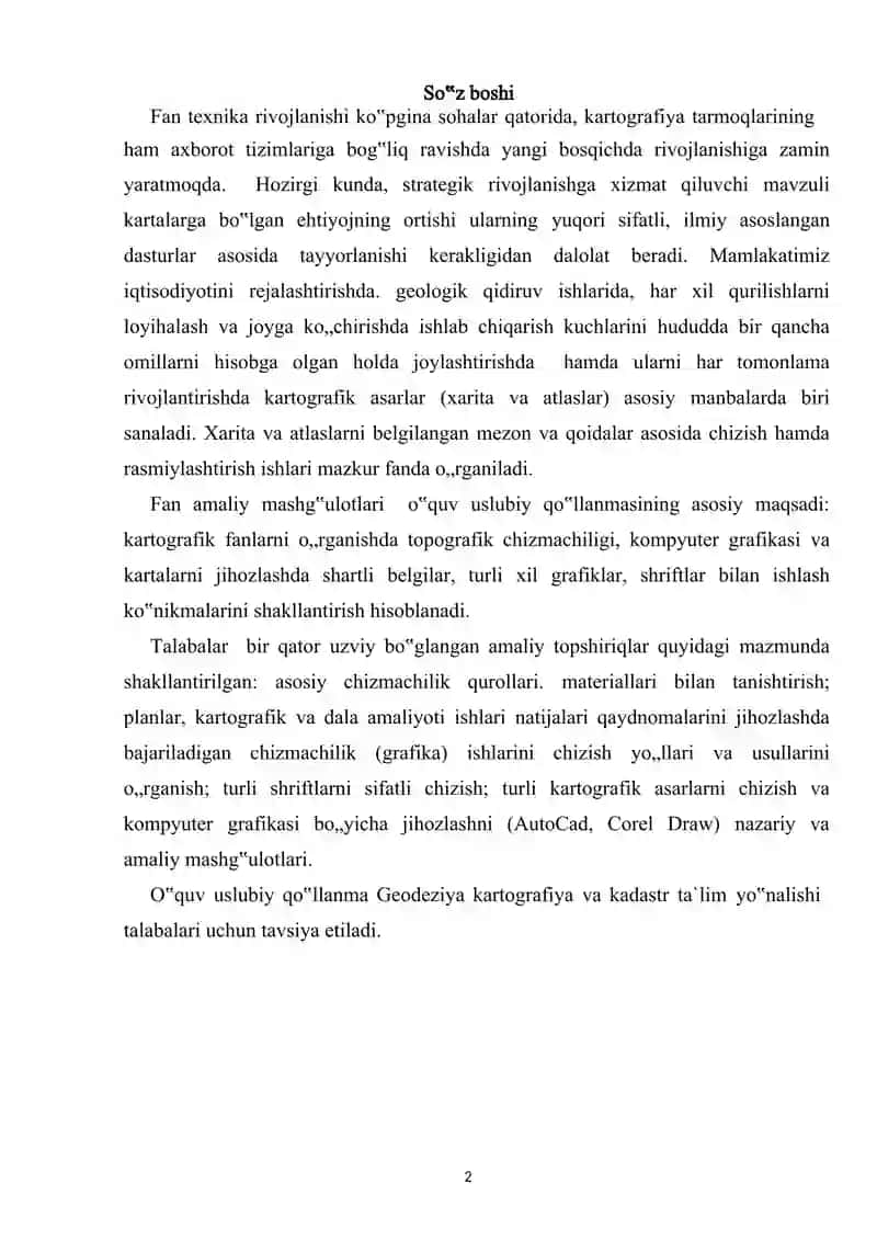 Kartografiya fanining amaliy mashg'ulotlari 2