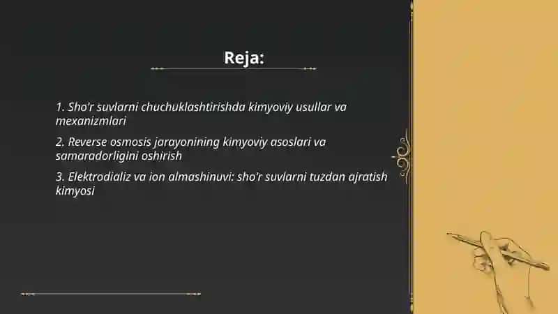 O'zbekistonda sharoitida sho'r suvlarni chuchuklashtirish g'oyasini yaratish 2