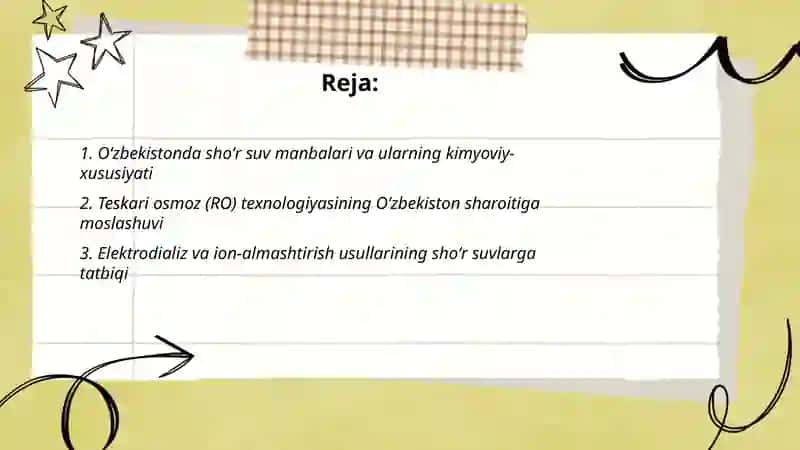 Oʻzbekiston sharoitida shoʻr suvlardan chuchuk suv olish texnologiyasi 2