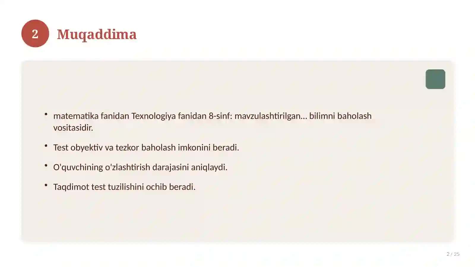 Texnologiya fanidan 8-sinf: mavzulashtirilgan nazorat ishi va tahlil 2