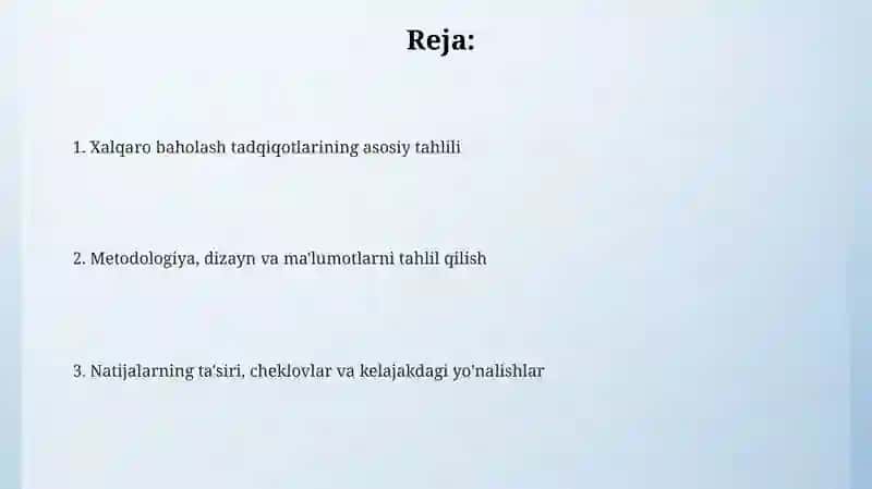 Xalqaro baholash tadqiqotlari tahlili 2