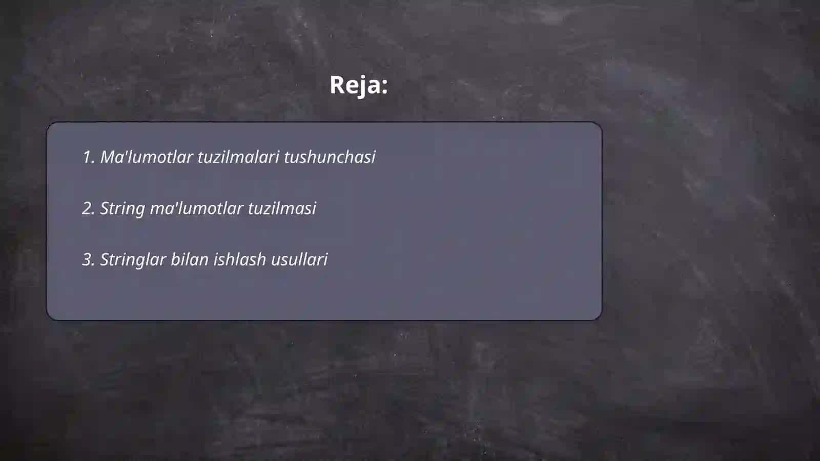 String Ma'lumotlar Tuzilmasi va Uning Metodlari Bilan Ishlash 2