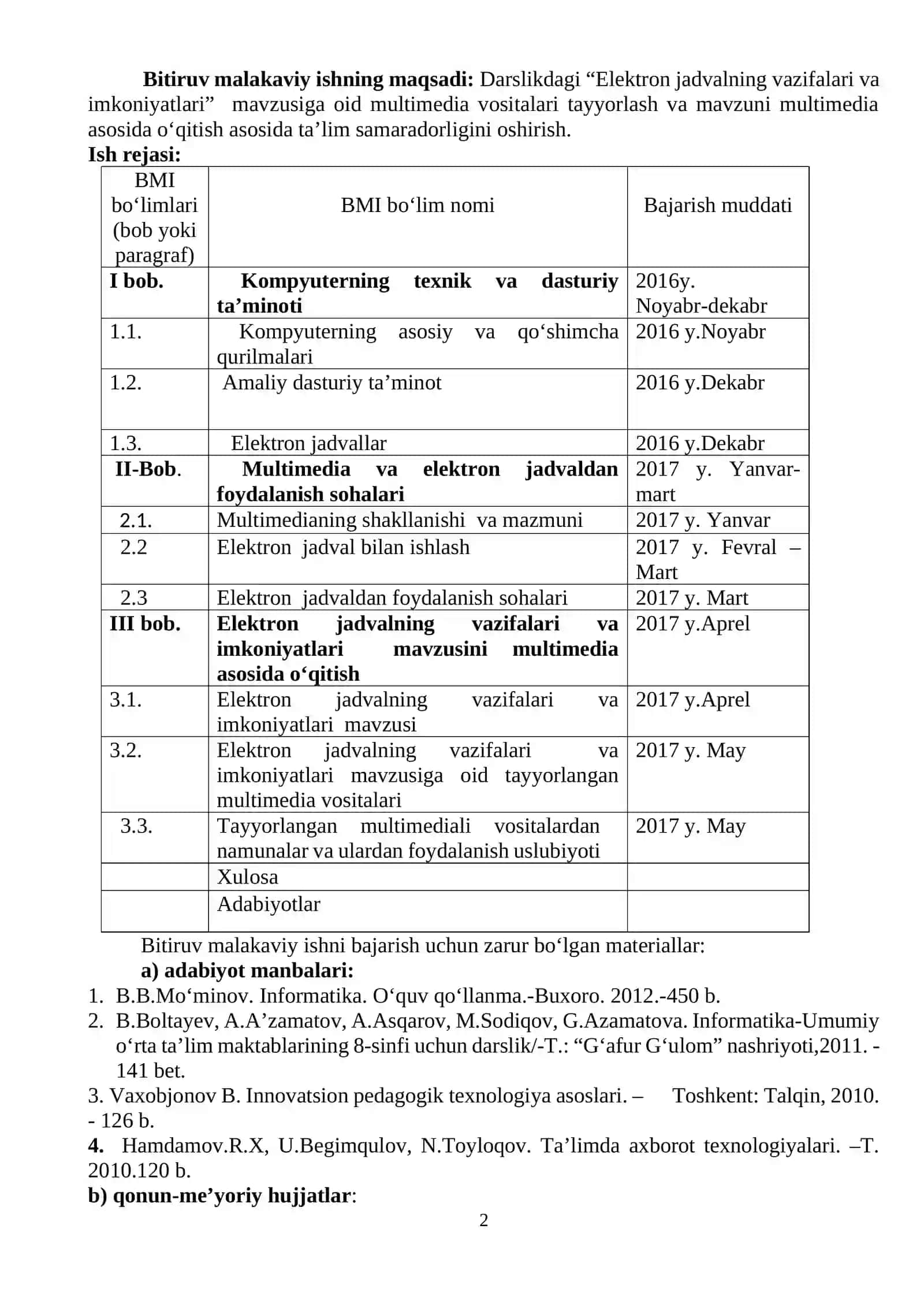 Elektron jadvalning vazifalari va imkoniyatlari mavzusini multimedia asosida o‘qitish 2