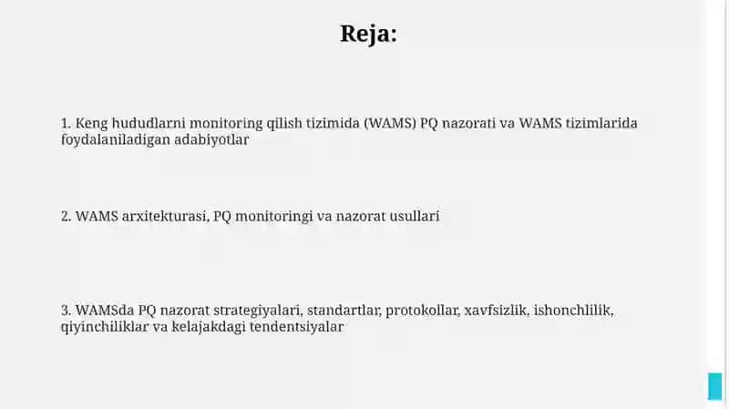WAMStizmlaridaWide area monitoring system PQnazorativafoydalanilganadabiyot 2