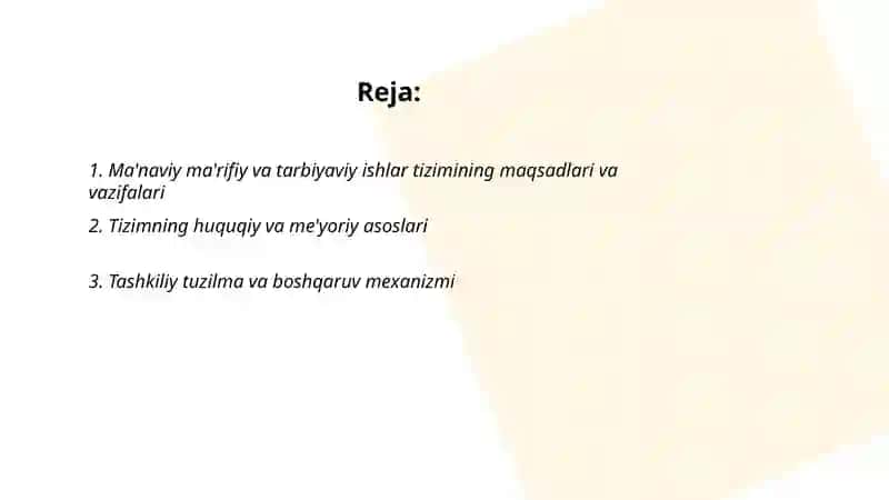 Ma'naviy maʼrifiy va tarbiyaviy ishlar tizimi 2