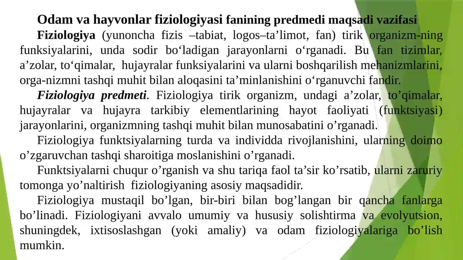 Odam va hayvonlar fiziologiyasifaniga kirish 2
