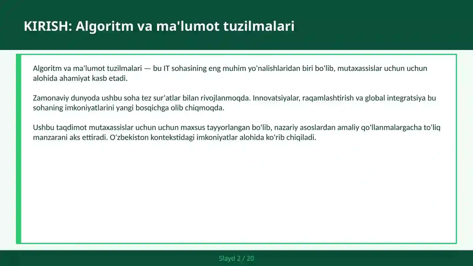 Algoritm va ma'lumot tuzilmalari 2