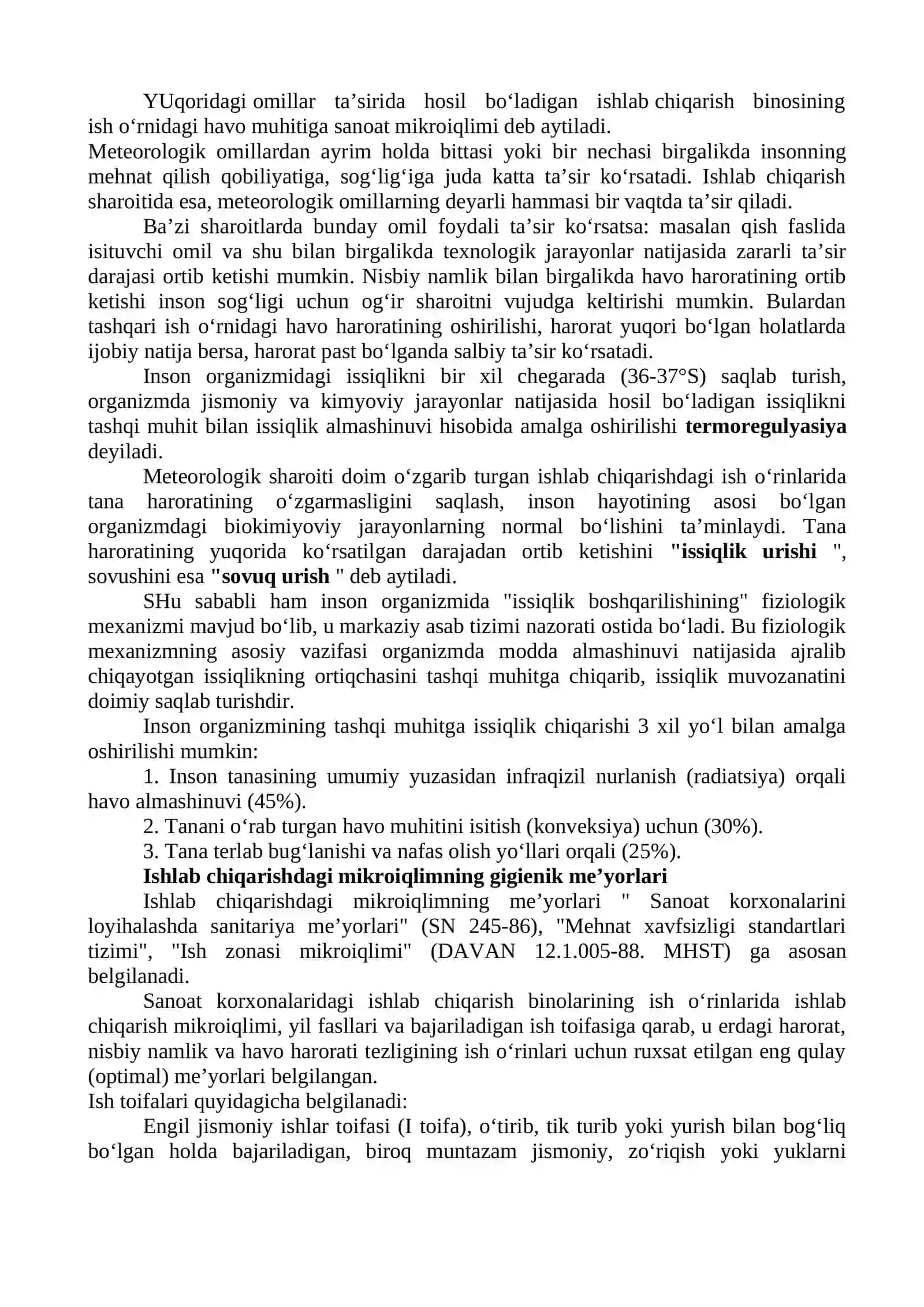 Ishlab chiqarish binolaridagi ish o‘rinlarida mikroiqlim sharoitlarini o‘rganish 2