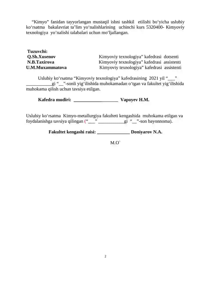 Kimyoviy texnologiya uslubiy ko‘rsatma 2