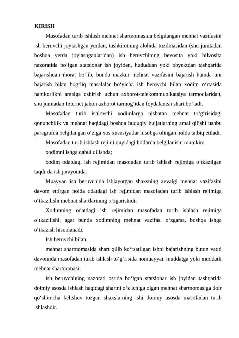 Masofadan turib ishlovchi xodimlarning mehnatini huquqiy jihatdan tartibga solishning o‘ziga xos xususiyatları 2