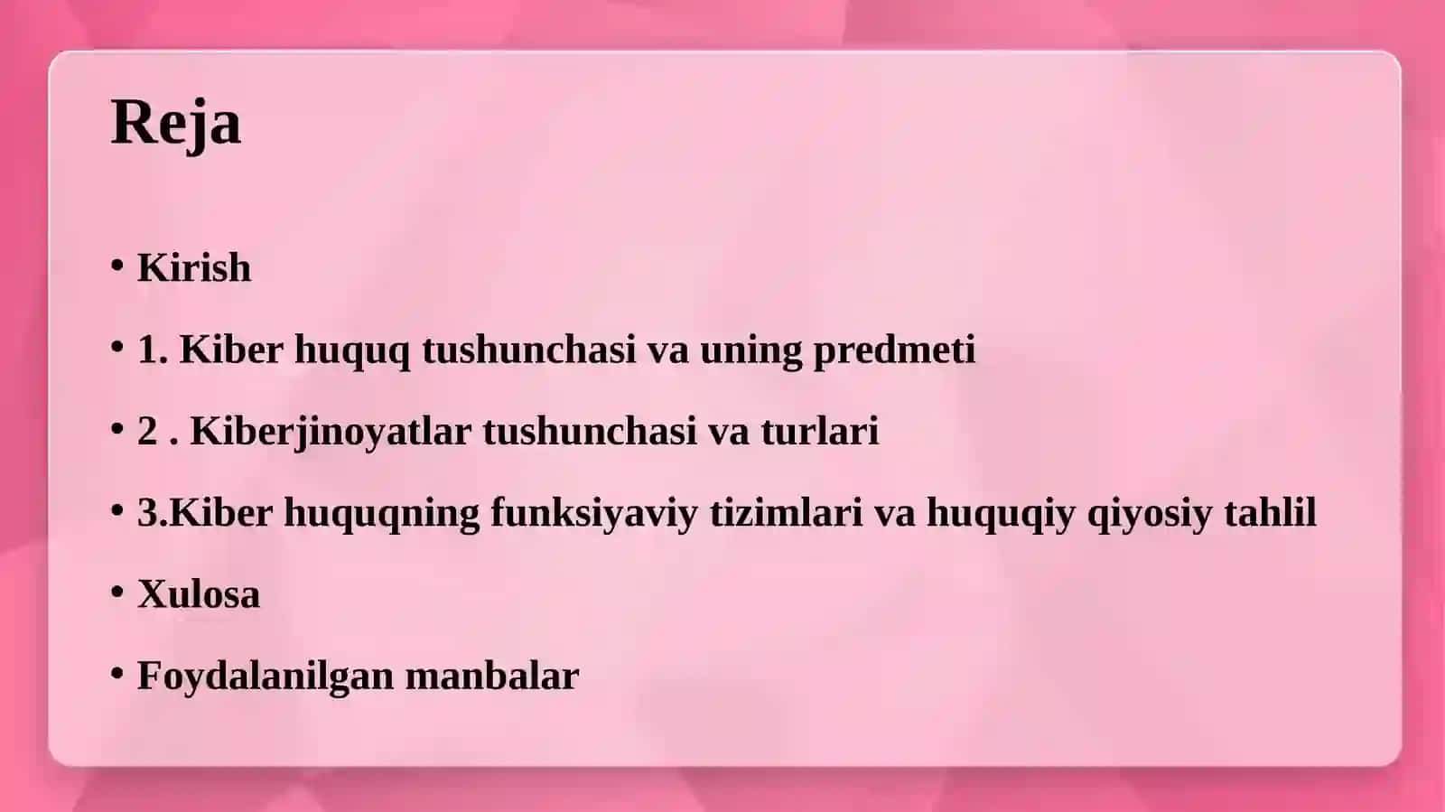 Kiberhuquq va kiberjinoiyatlar tushunchasi, predmeti va funksiyaviy tizimlari 2