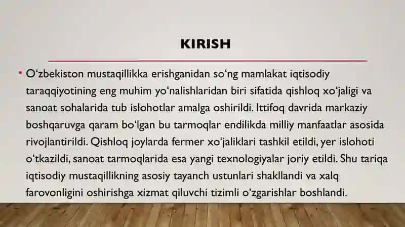 Mustaqillik yillarida qishloq xo‘jaligi va sanoat sohasidagi o‘zgarishlar 2
