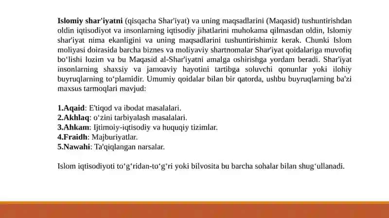 Islom moliyasi fanining mohiyati, predmeti va asosiy tamoyillari 2