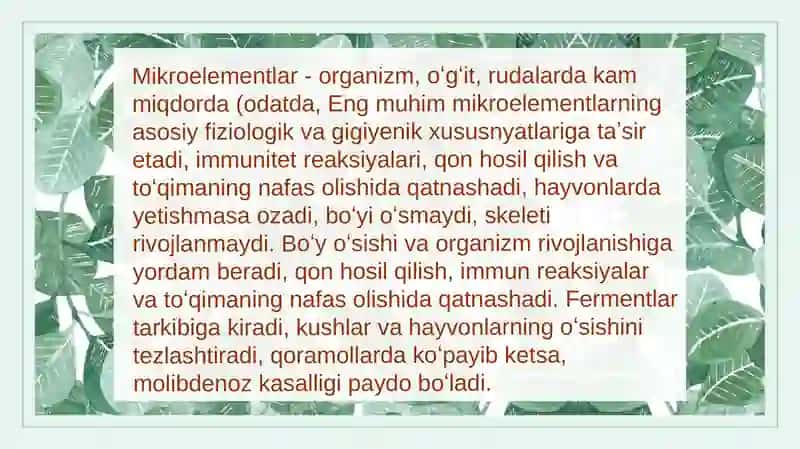 Tuproqning mikro va makro elementlar bilan ta'minlanganlik darajasi 2