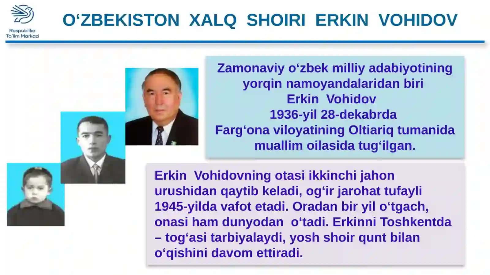 5-SINF ADABIYOT  ERKIN VOHIDOVNING HAYOTI VA IJODI. “NIDO” DOSTONI 2